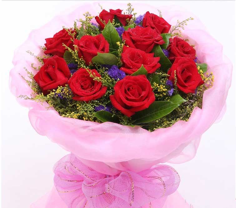 勿忘我\/11枝红玫瑰花束- 六朵花